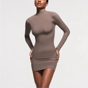 Skims soft lounge turtleneck long sleeve mini dress xxs amethyst